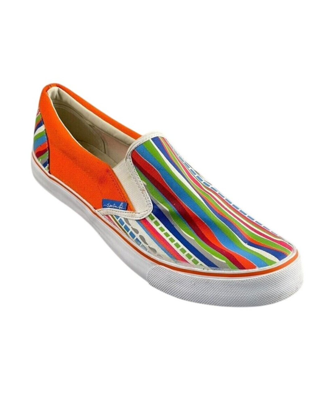 Vintage Makaveli Branded Mens Orange Multicolor Striped Slip-On Sneakers Size 13 - Picture 8 of 13